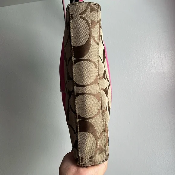 Coach Tan and Pink Signature Shoulder Bag - Picture 10 of 15
